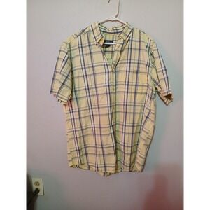 Woolrich Mens L Yellow Blue Plaid Short Sleeve Button Up Casual Shirt Top